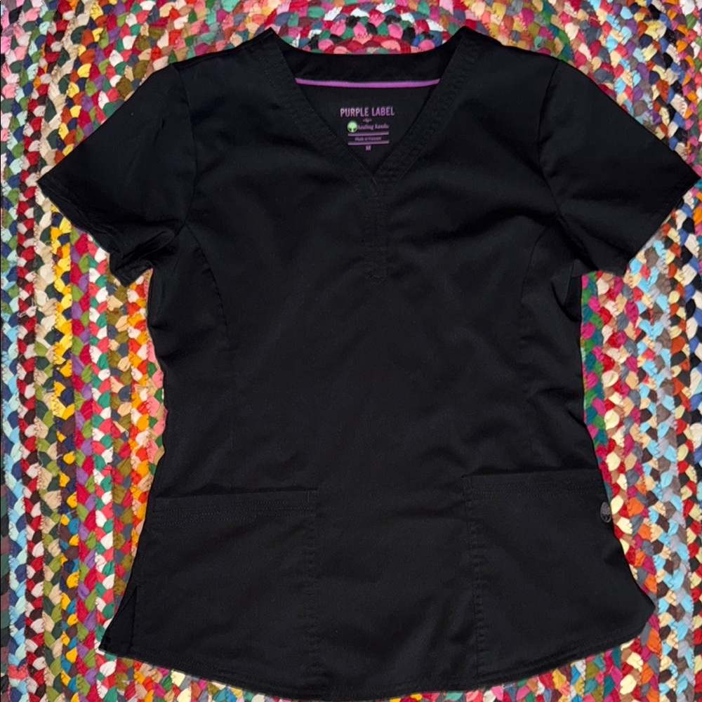 Healing Hands Black fitted Short Sleeve scrub top